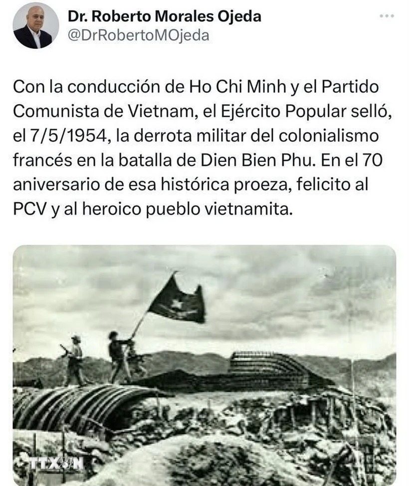 Đảng cộng sản Cuba chúc mừng Việt Nam nhân dịp kỷ niệm chiến thắng Điện Biên Phủ